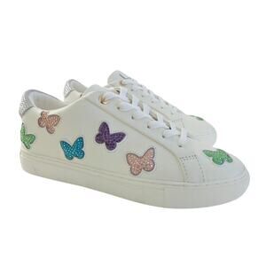Kurt Geiger London Jewel Lane Butterfly Embellished Leather Sneakers Size 8.5 39